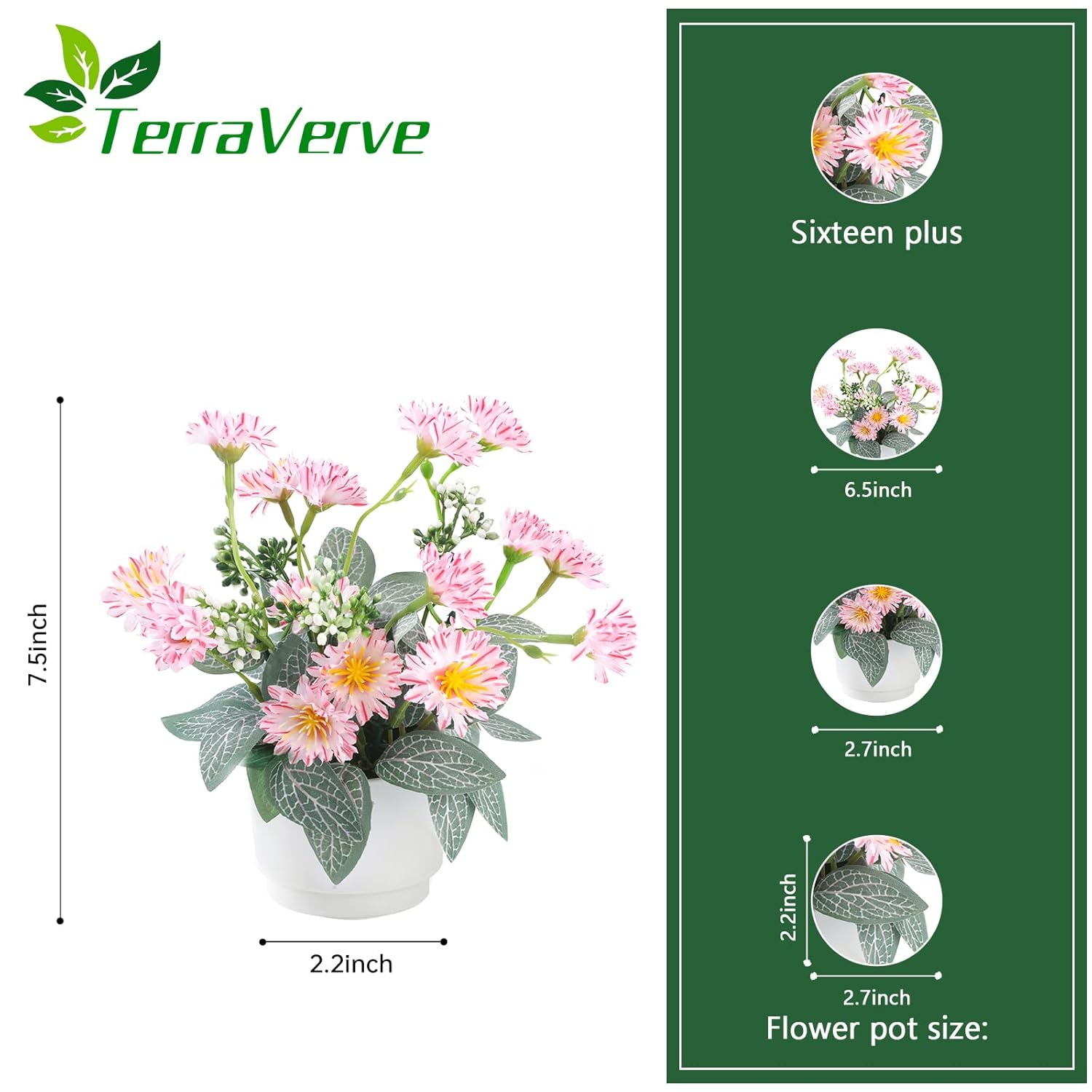 2-Piece Artificial Mums Set & Silk Flowers| Fake Flowers Indoor Planters For Living Room, Bedroom, Bathroom & Office Decor | Boho Style Artificial Plants & Flowers Decor