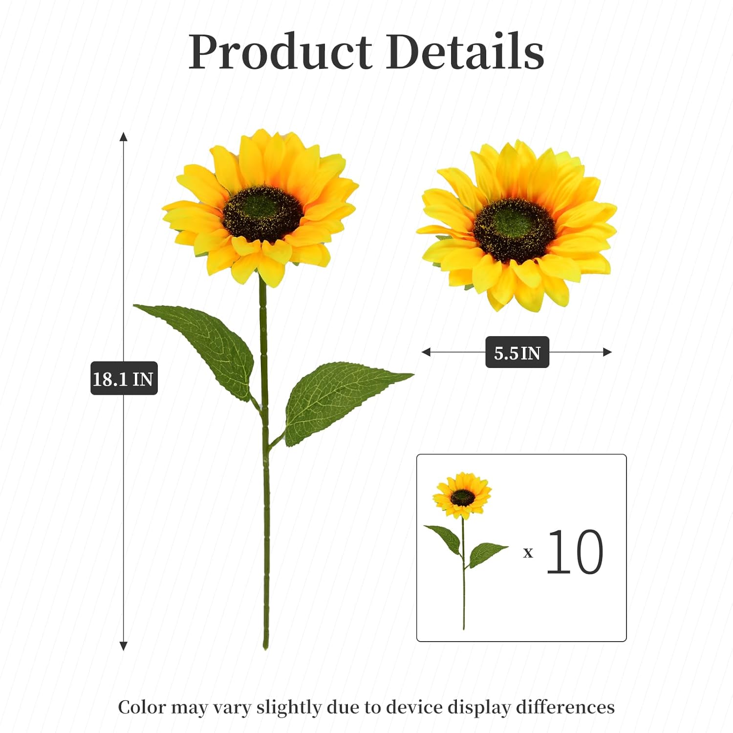 10 Pcs Artificial Sunflowers, 6 Inch Sunflowers Artificial Flowers With Stems, Faux Silk Huge Fake Flower Bouquet For Vase Decor Wedding Table Home Porch Indoor Outdoor Cemetery Decoration