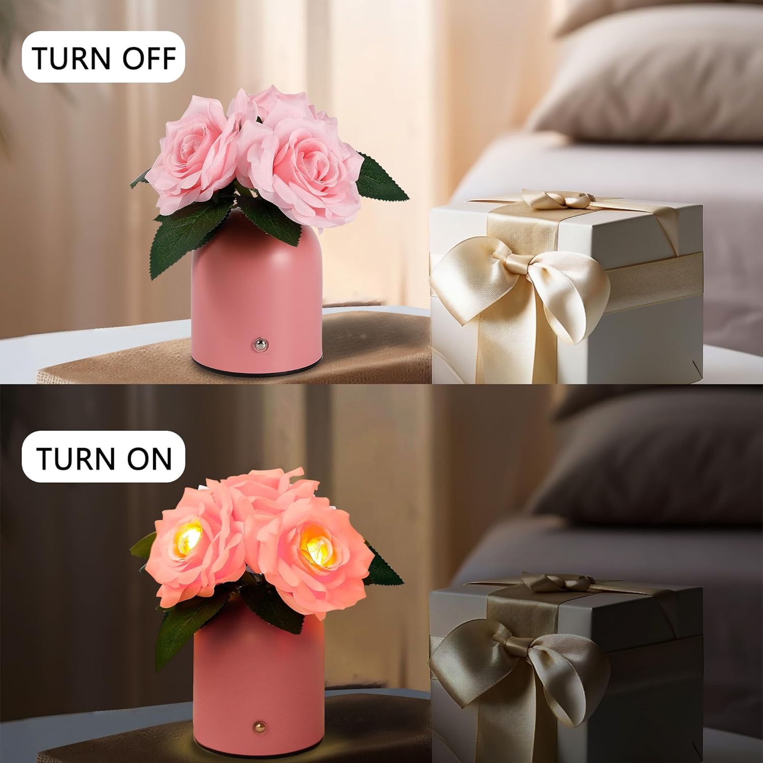 Pink Rose Lamp, Christmas Birthday Valentines Day Gifts For Women Wife Mom Girlfriend Daughter, Rechargeable Cordless Touch Table Lamp, Bedroom Bar Coffee Shop Decor Night Light