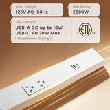 24 in Hardwired Under Cabinet Power Strip with 20A TR Outlets and USB A and C