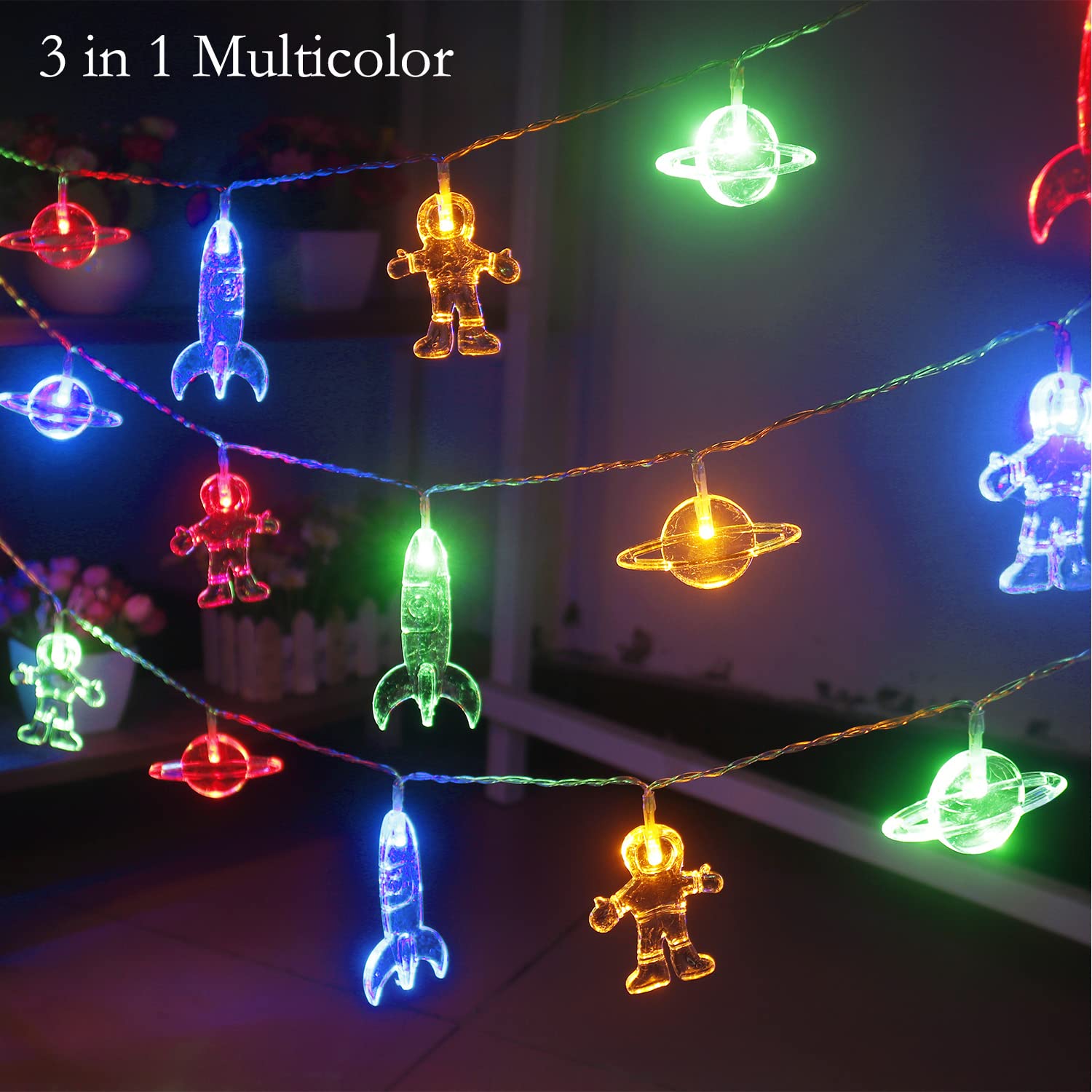 Color Changing Lights For Kids Bedroom, Birthday Gifts For Kids, 11Ft 20Leds Tent Lights For Kids With Rocket Spaceship