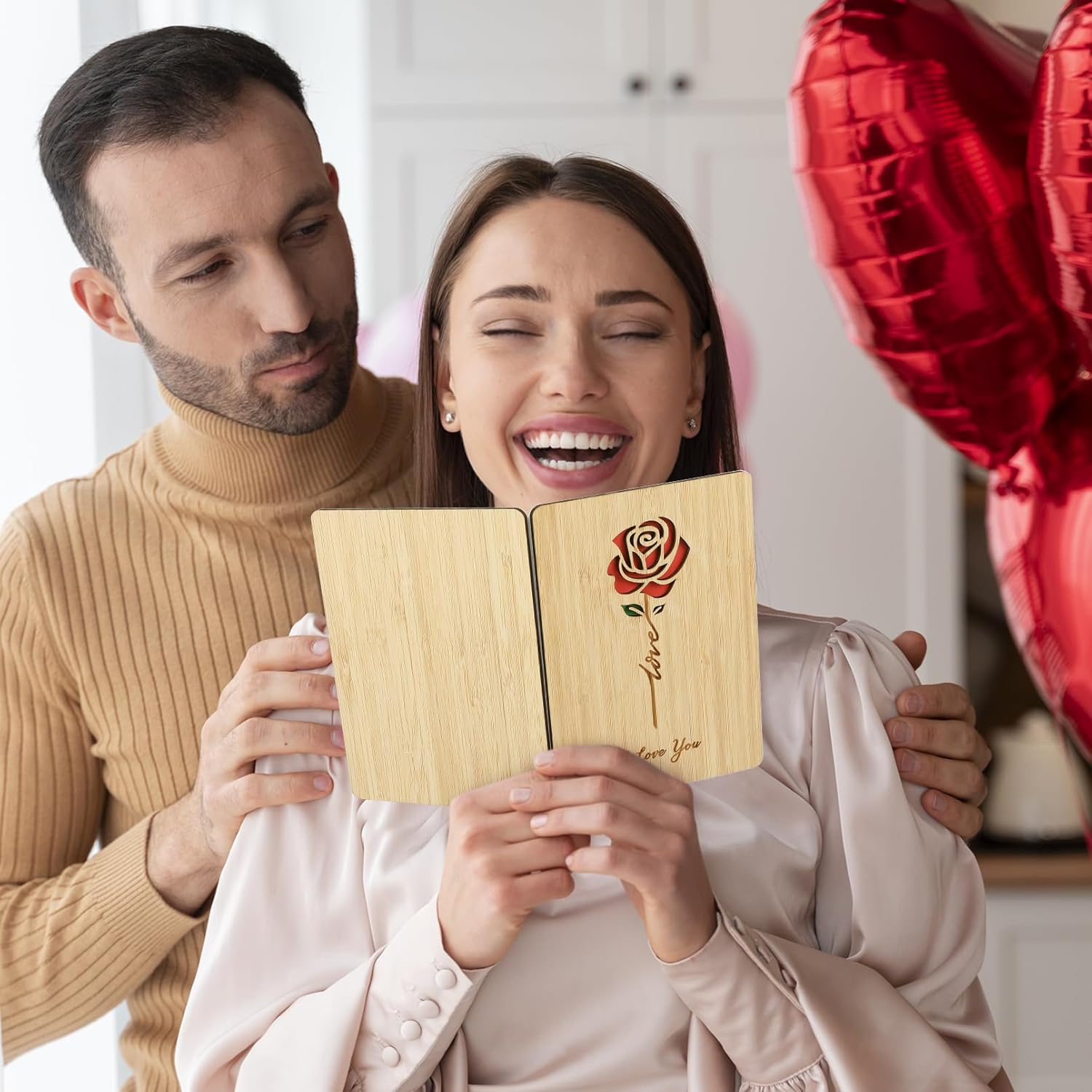 Valentines Day Card, Wood Valentines Card, Wedding Anniversary Card For Wife, Husband, Girlfriend, Boyfriend, Wooden 5Th Anniversary Present, Handmade Love Cards For Her Him