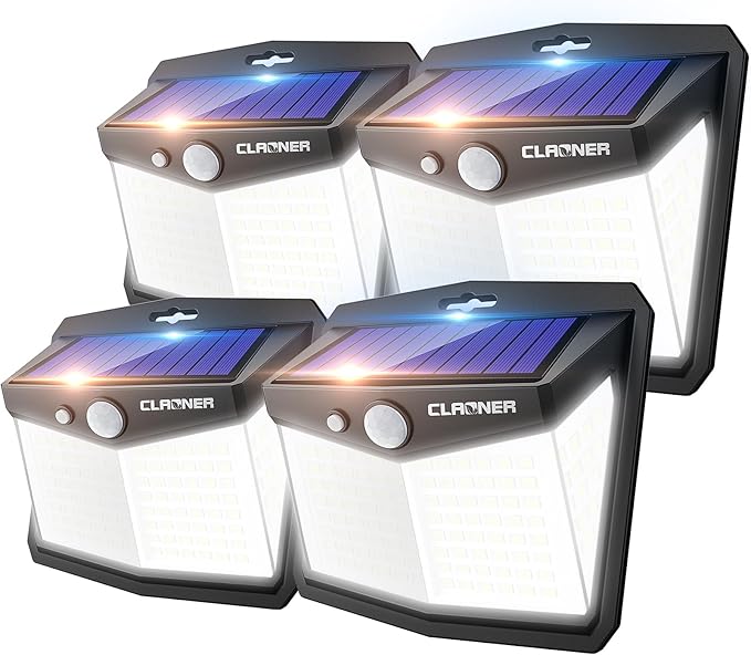 4 Pack 128 LED Solar Motion Sensor Lights IP65 Waterproof Wide Angle Security Lights