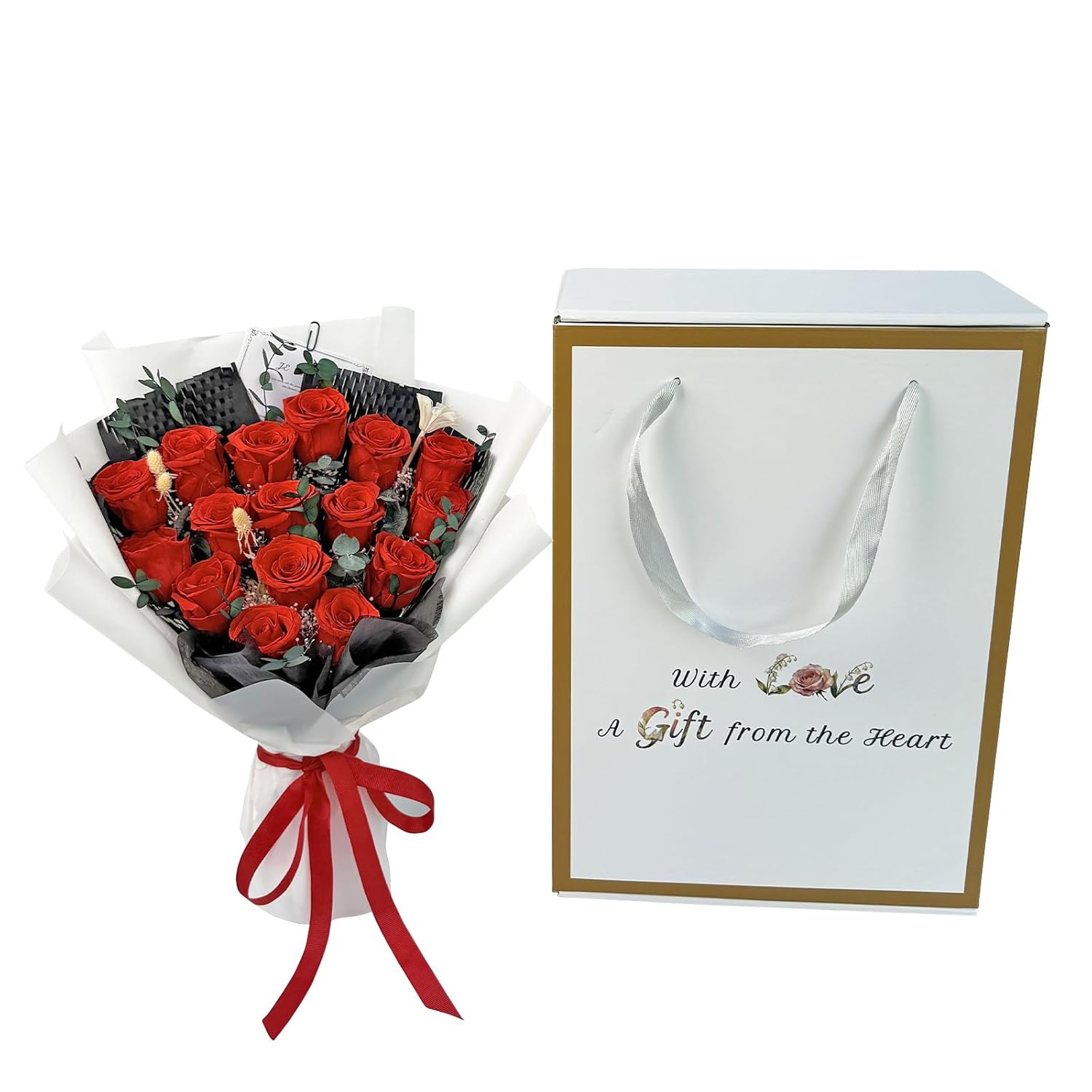 16 Piece Preserved Flower Rose Bouquet, Forever Flowers Romantic Long Lasting Gift For Delivery To Women,Valentine'S.Mother'S Day Gift(Red, 16 Rose)