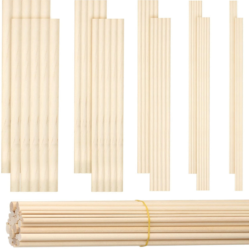 100 Pieces Dowel Rods Wooden Dowel Rods Craft Wood Sticks 1/8, 3/16, 1/4, 5/16