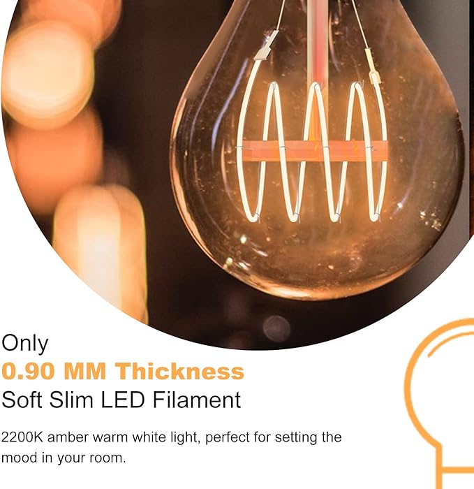 4 Pack A19 Vintage LED Edison Bulbs 4W 40W Equivalent 2200K Amber Warm Dimmable E26 Base