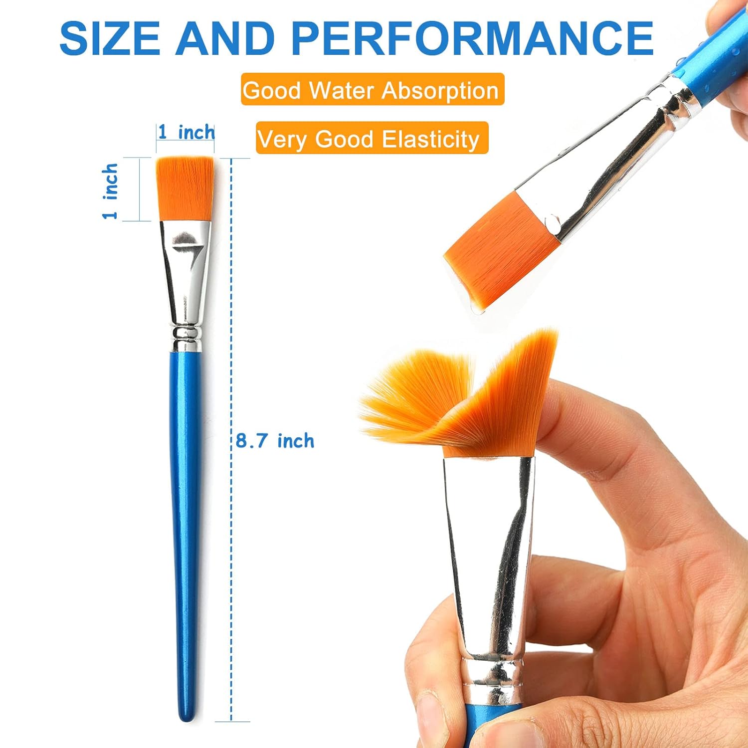 1 Inch Flat Paint Brushes For Acrylic Painting,12 Pieces Large Synthetic Paint Brushes Bulk With Wooden Handle For Acrylic, Watercolor, Oil, Crafts, Face Body Art