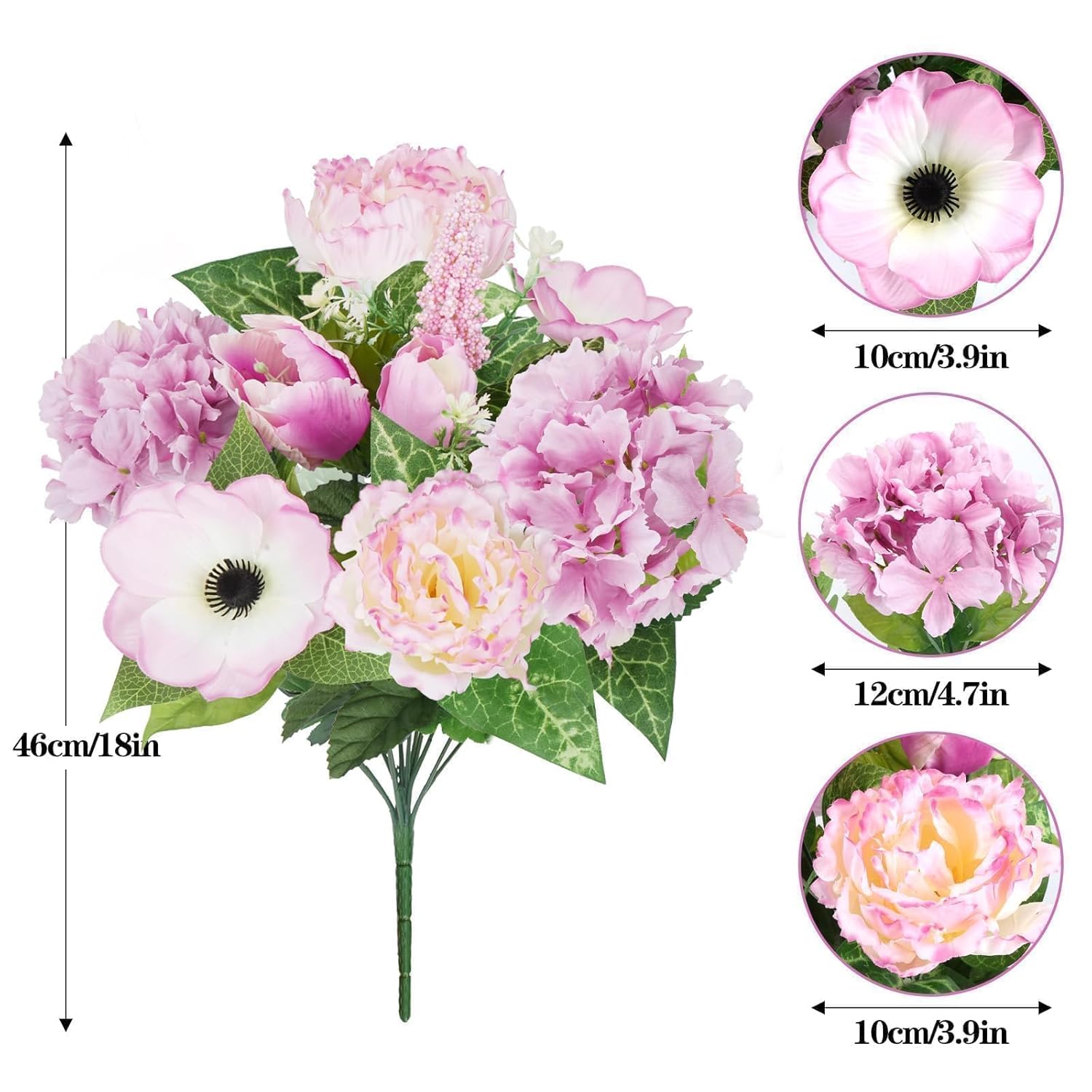 2 Pcs Pink Peonies Artificial Flowers Silk Hydrangea Artificial Flowers 18Inch Flower Bouquet For Table Centerpieces Home Decor Office Bride Indoor Outdoor Garden Grave