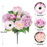 2 Pcs Pink Peonies Artificial Flowers Silk Hydrangea Artificial Flowers 18Inch Flower Bouquet For Table Centerpieces Home Decor Office Bride Indoor Outdoor Garden Grave