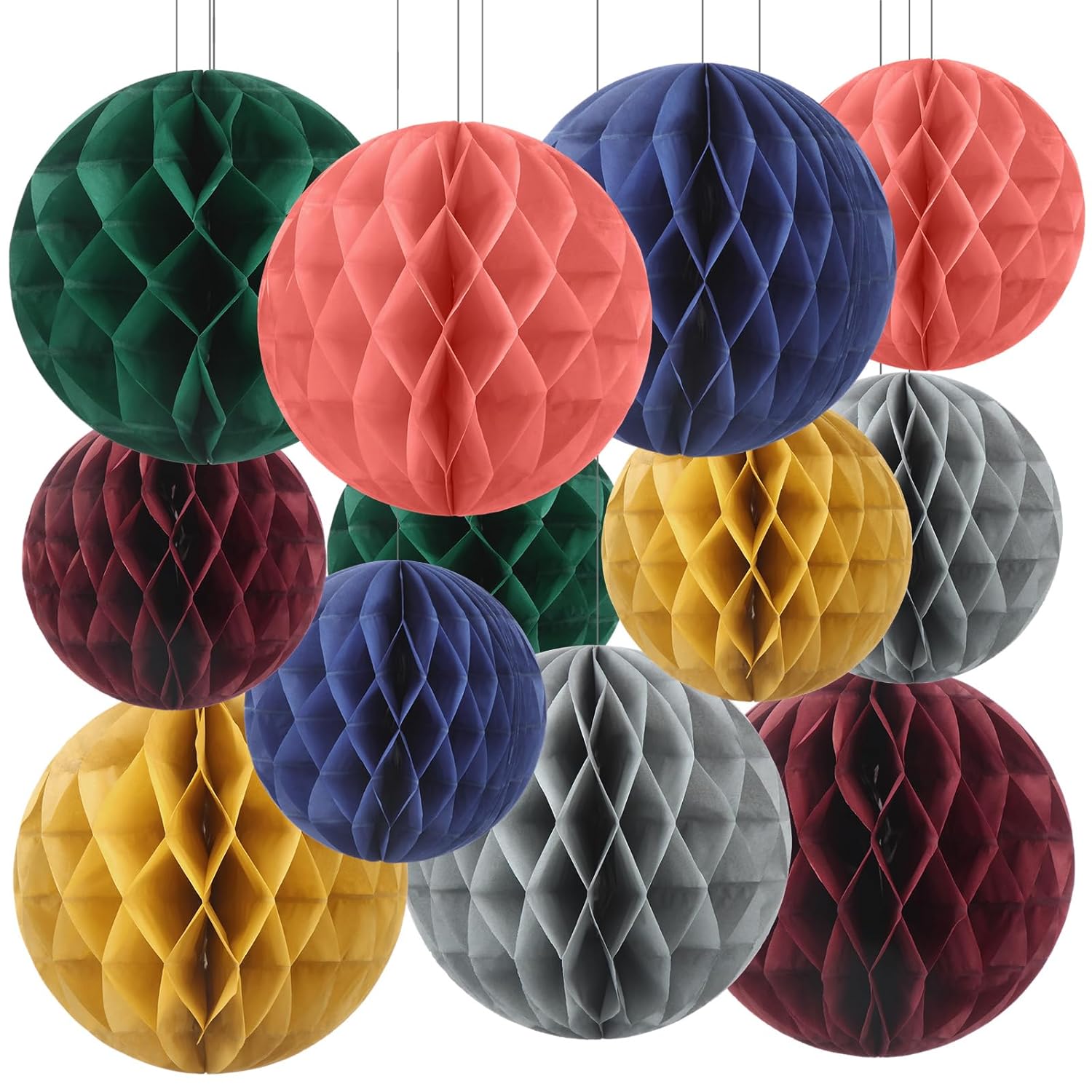 12 Pcs 8" Boho Honeycomb Balls Decoration Hanging Tissue Paper Pom Poms For Halloween Fall Thanksgiving Christmas Party Supplies Birthday Wedding Classroom Home Decor