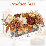 Fake Mums Artificial Flowers In Wood Planter, Faux Mums Potted With Maple Leaves, Peonies, Berries, Fake Fall Mum Floral Arrangement For Table Centerpieces, Faux Fall Flowers For Autumn, Harvest Decor