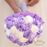 6.3" Lavender, Lilac & Ivory Bridal Wedding Bouquet Round Holding Bouquet Throw Toss Artificial Rose Flower Bunch For Bride Bridesmaid Wedding Quinceanera