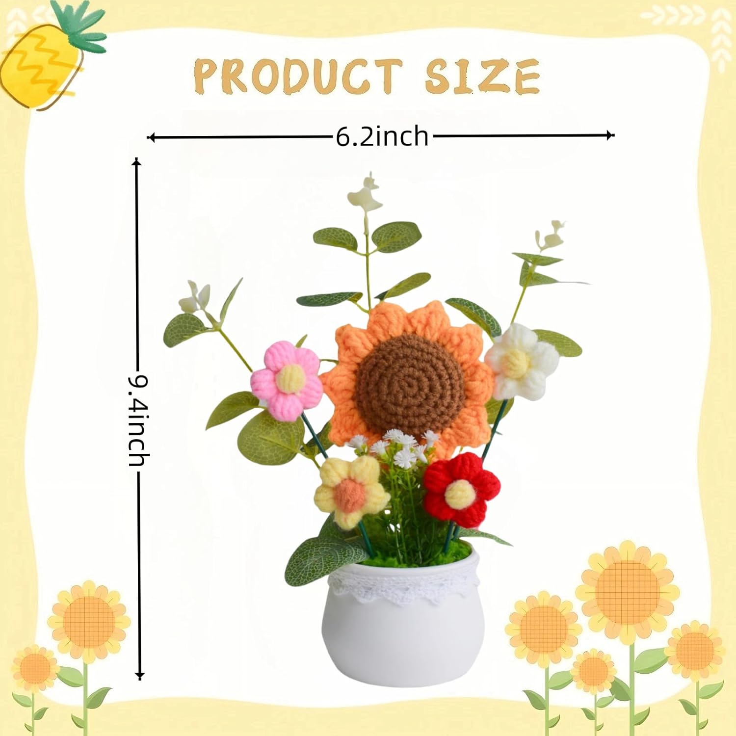 Crochet Flowers Artificial Sunflower Baby'S Breath Knitted Eternal Potted Plants,Handmade Crocheted Puff Flowers Potted,Happy Birthday Crochet Flower Gifts For Women Father'S Day Birthday Christmas