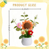 Crochet Flowers Artificial Sunflower Baby'S Breath Knitted Eternal Potted Plants,Handmade Crocheted Puff Flowers Potted,Happy Birthday Crochet Flower Gifts For Women Father'S Day Birthday Christmas
