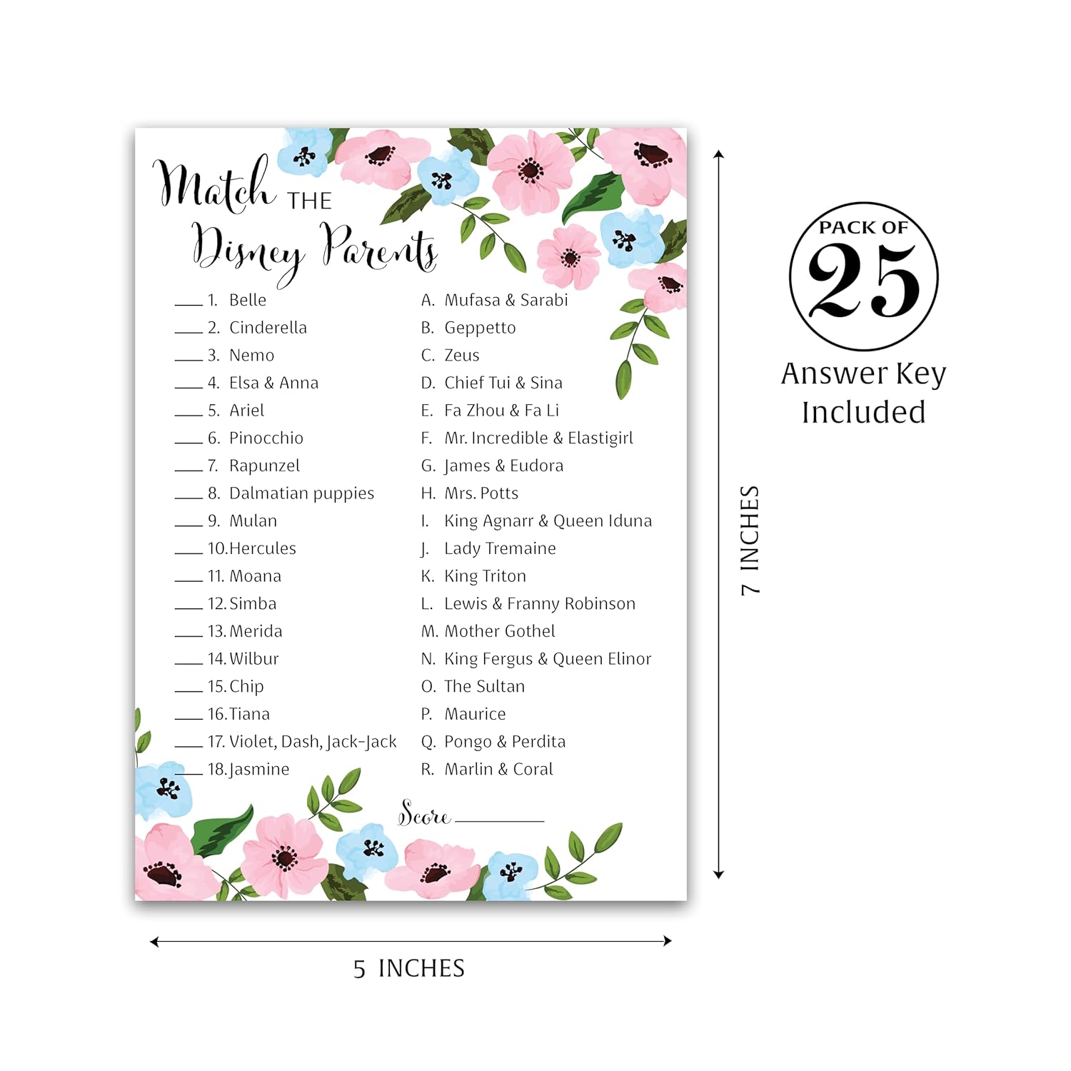 Gender Reveal Party Games — Cartoon Parent Match Baby Shower Game — Pack Of 25 — Pink Or Blue Baby Shower Activity, Floral Blue Or Pink, He Or She, Fun Match The Cartoon Parents Couple Shower Games G750-Dpm