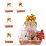 4 Pcs Empty Gift Baskets Bulk To Fill 14 X 10 X 2.8 Inch Thanksgiving Christmas Large Storage Basket With Handle Gift Bags And Golden Bows For Diy Holiday Party (Wood Color)