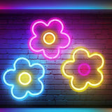 3PCS Flower Neon Sign Retro LED USB Wall Lights for Bedroom Party Room Decor 9x9 Inch