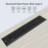 Recessed Power Strip Desk Outlet 4 AC Outlets USB C 20W PD Fast Charger Black