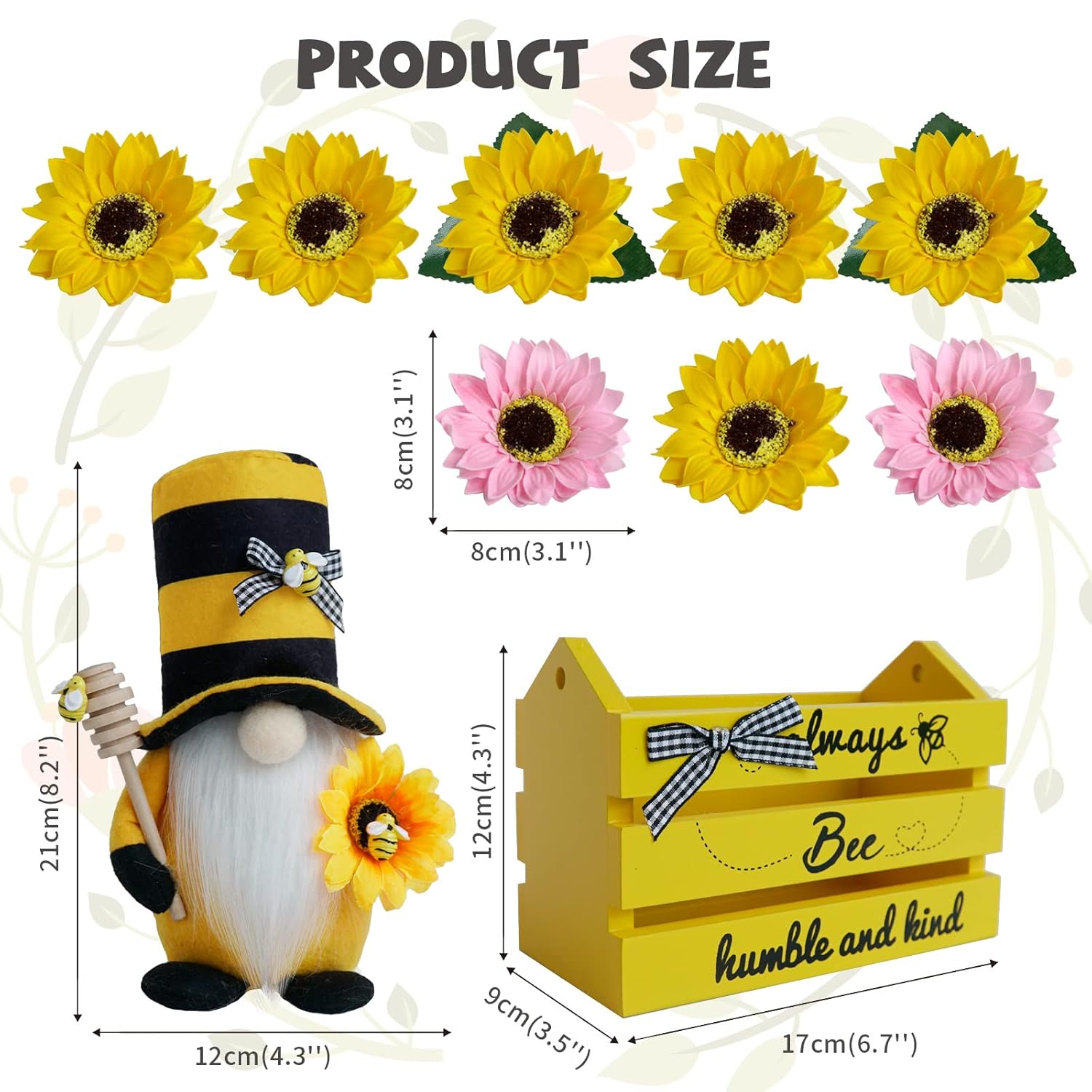 Bee Decor, Wood Bee Crate Decorations, Humble Bee Gnome Plush With Honey Dipper,Rustic Farmhouse Bee Tiered Tray Decor, Mini Wood Crate With Artificial Sunflowers Decor, Summer Decorations For Home
