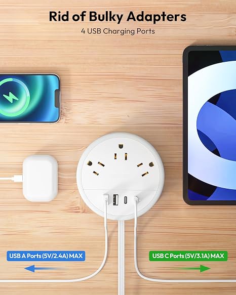Surge Protector Power Strip 6 Outlets 4 USB Ports 2 USB C 3FT Flat Plug Extension Cord 1050J Black