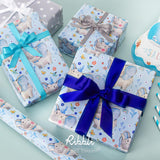 Reversible Baby Boy Wrapping Paper Blue Elephant With Gray Polk Dots Paper For Baby Shower Kids Birthday Party - 17Inch X 394Inch(33Feet)