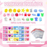 28Pcs Valentines Day Cards For Kids School, Valentine Day Gifts For Kids Classroom Filled With Kawaii Mochi Squishy, Exchange Gifts For Kids, Valentine Greeting Card, Game Prize, Valentine Party Favor