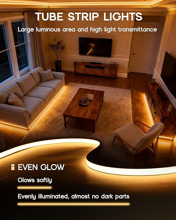 16.4FT LED Neon Rope Strip Lights Dimmable Waterproof Flexible Silicone Light for Kitchen Mirror Cabinet Decor