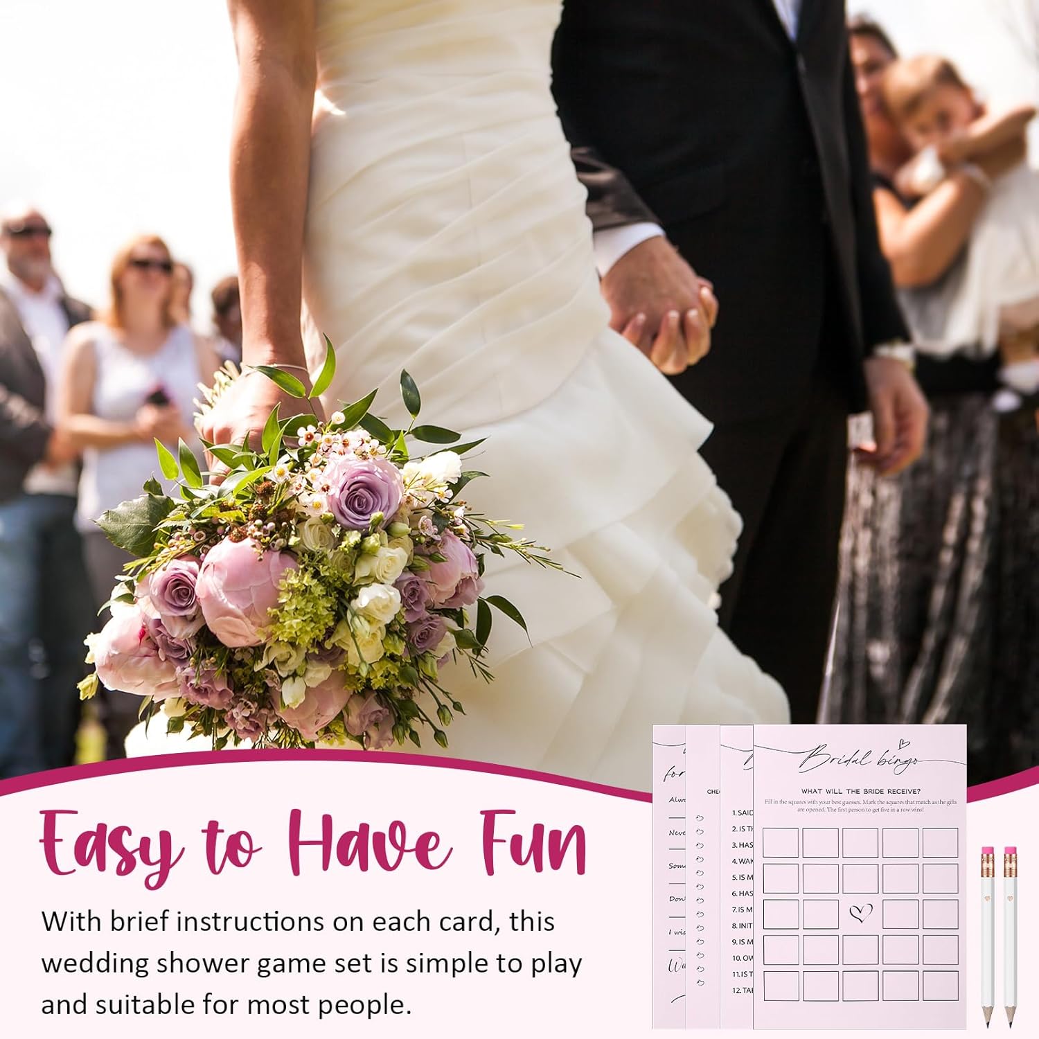 132 Pieces Wedding Shower Games Bridal Shower Favors For 30 Guests Including 120 Wedding Games Cards And 12 Pencils For Bride Groom Bachelorette Party Favor(Light Pink)