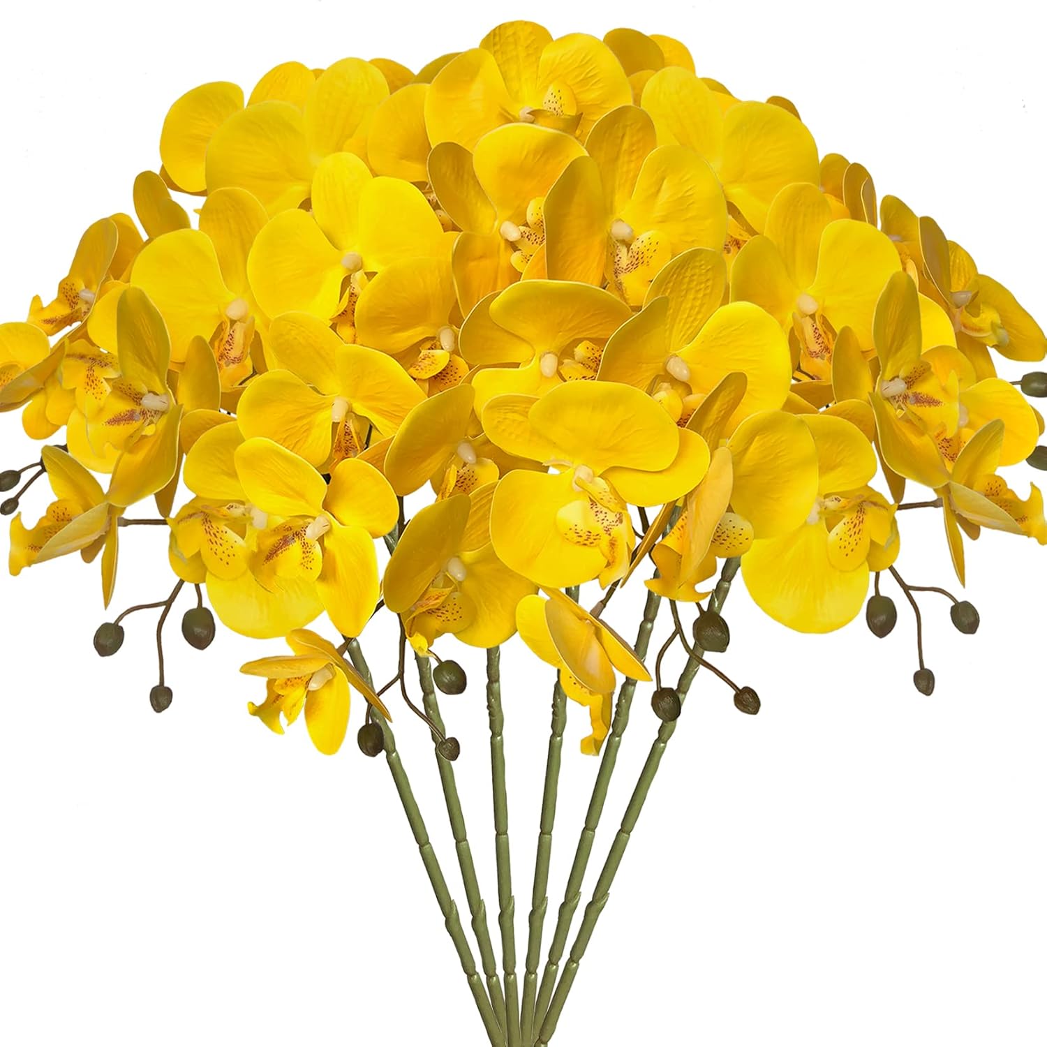 6 Pcs Artificial Phalaenopsis Flowers 32 Inch Artificial Orchid Flowers Stem Plants Fake Flowers For Home Décor (Yellow)
