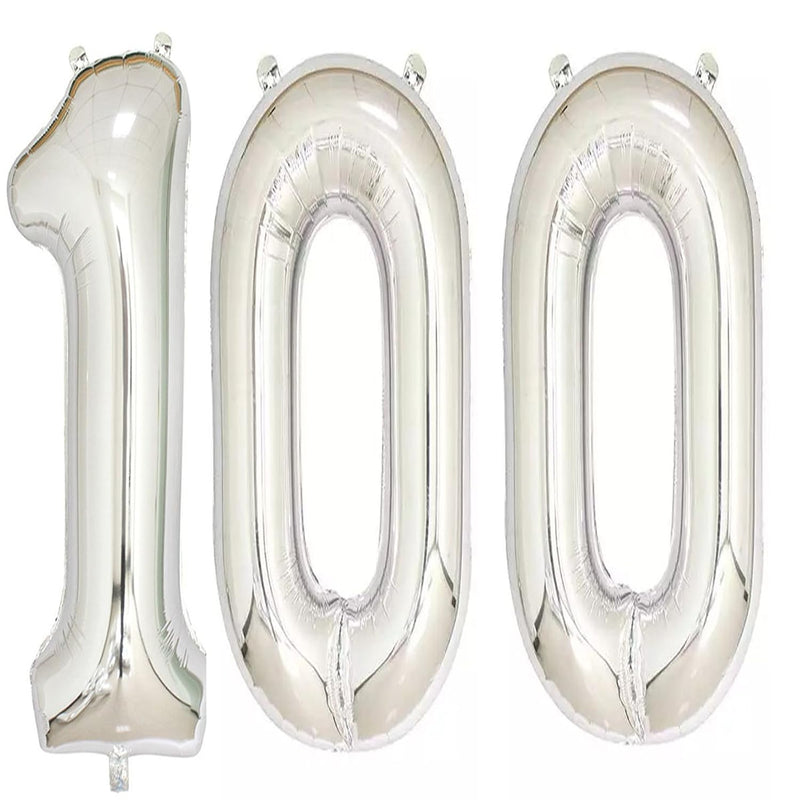 40Inch Silver Foil 100 Helium Jumbo Digital Number Balloons, 100Th Bir