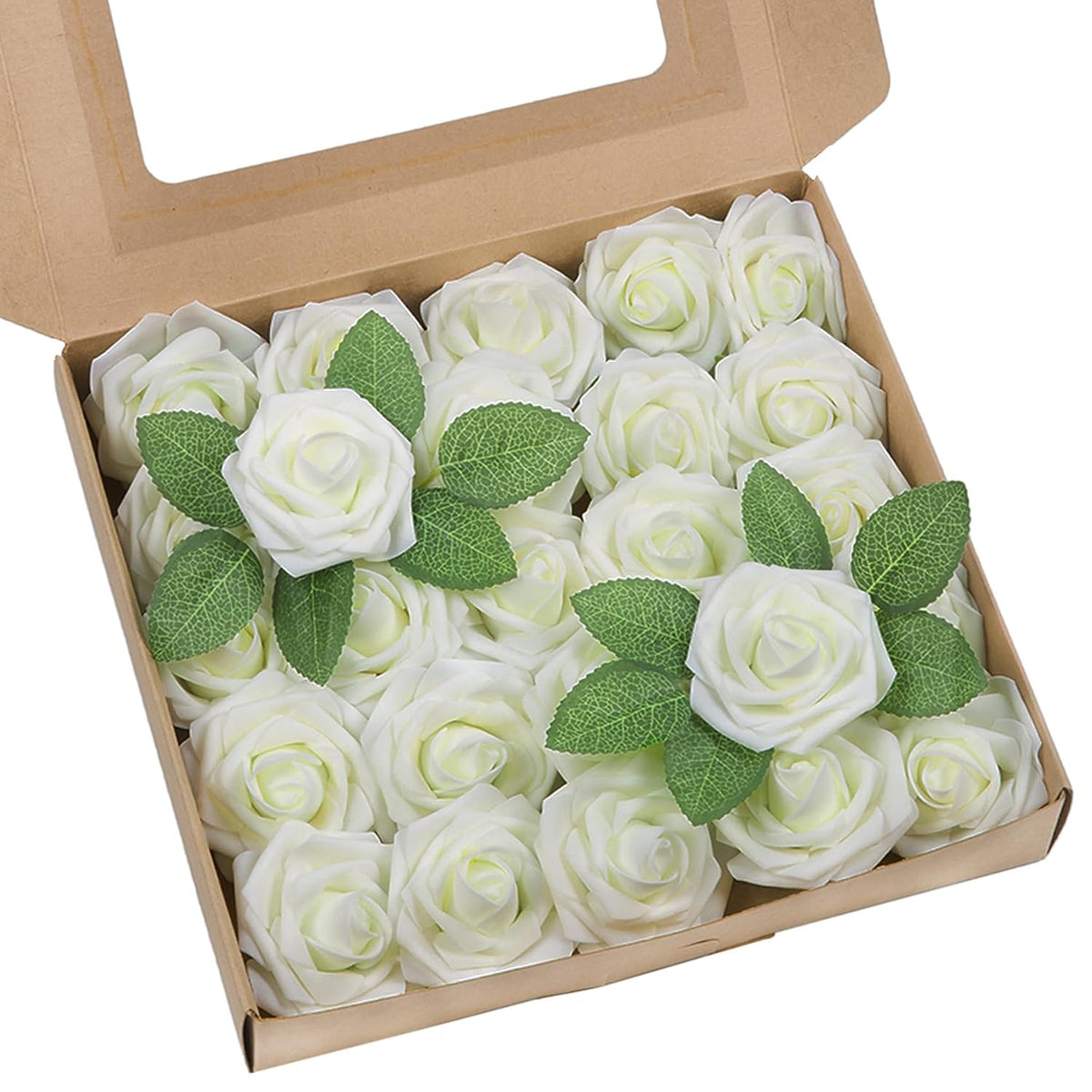 Artificial Flower 25Pcs Real Looking Ivory White Fake Foam Roses With Stems For Diy Wedding Bouquets Gifts Bridal Shower Faux Floral Centerpieces Arrangements Home Party Tables Decorations