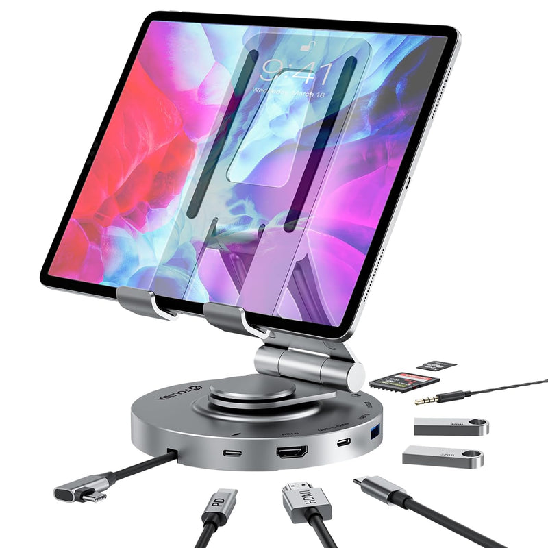 Usb C Hub For Ipad Pro Docking Station, 8-In-1 Rotatable Folding Type-C Tablet