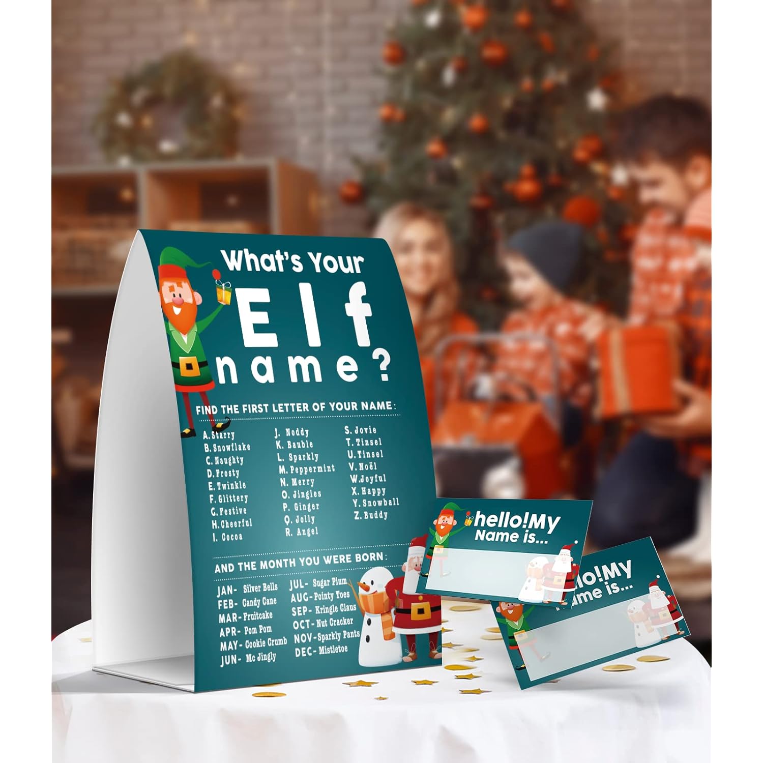 What'S Your Elf Name Game, Christmas Party Games Activities, 1 Sign And 50 Name Tag Stickers -Jj049