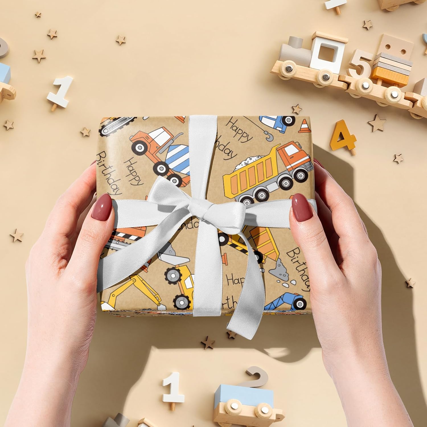 Truck Wrapping Paper Roll, Mini Roll, Colorful Truck And Happy Birthday Text Design Birthday Kraft Wrapping Paper Great For Kids Boys Birthday, Truck Party And More, 17 Inches X 16.4 Feet