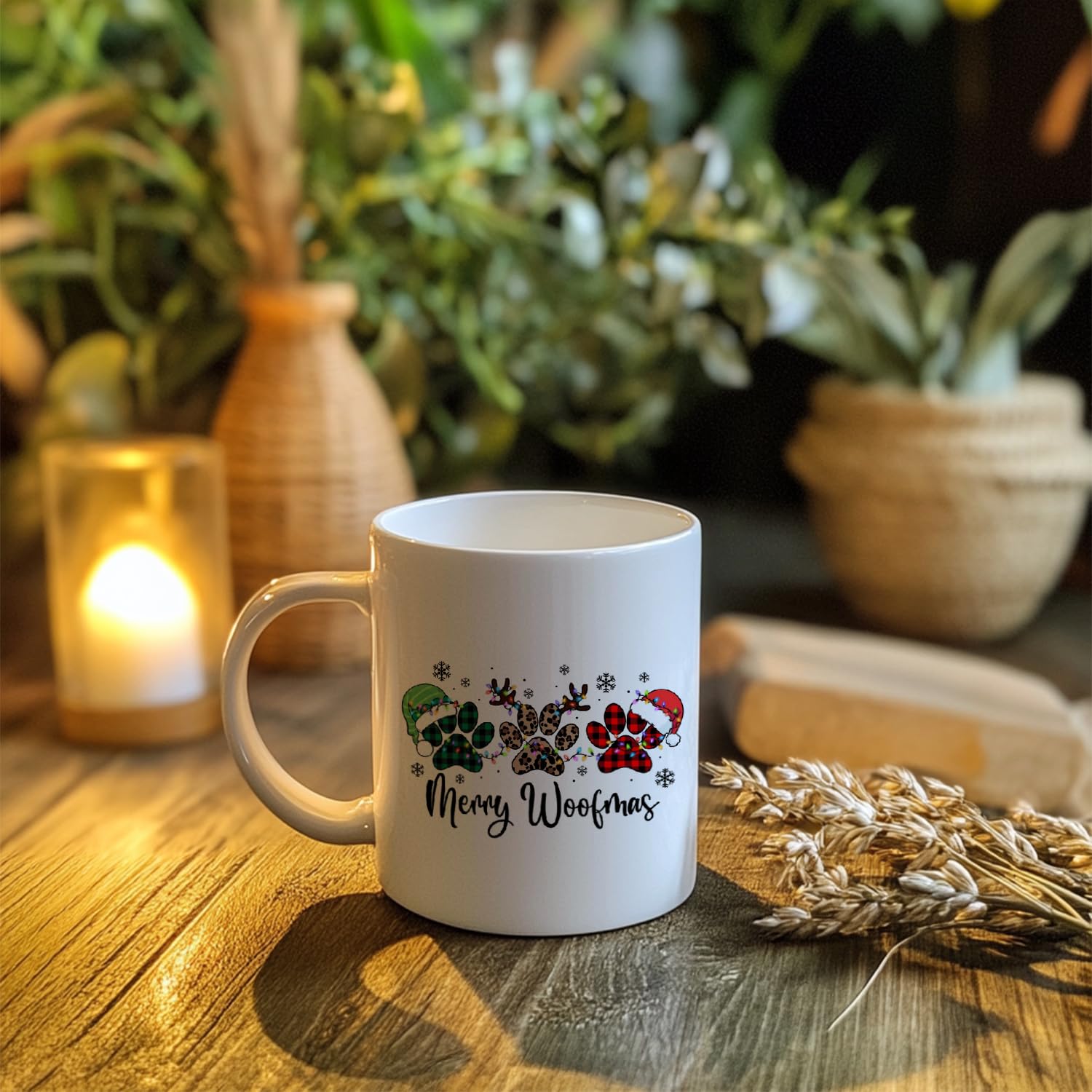 Christmas Dog Mugs, Merry Woofmas Christmas Dog Paw Coffee Mugs Gifts For Women Girls Dog Lovers, Holiday Drinking Party Mug For Table Decortaions, 11Oz Ceramic Cup