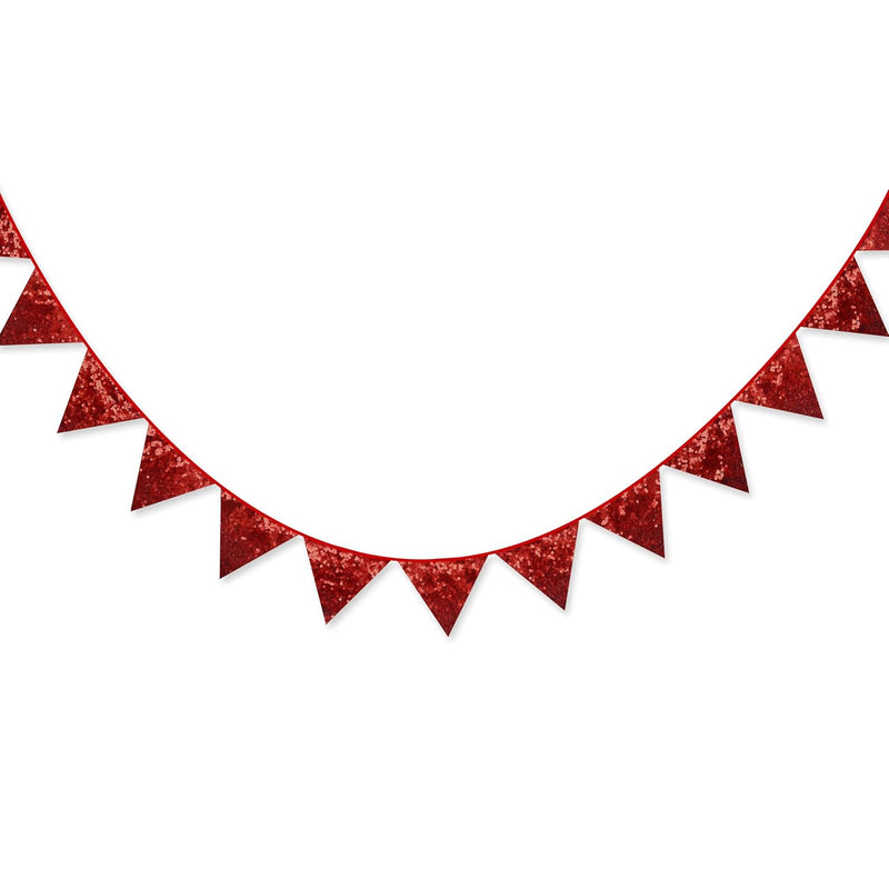 Red Decorations Double Sided Red Sequin Fabric Triangle Pennant Banner