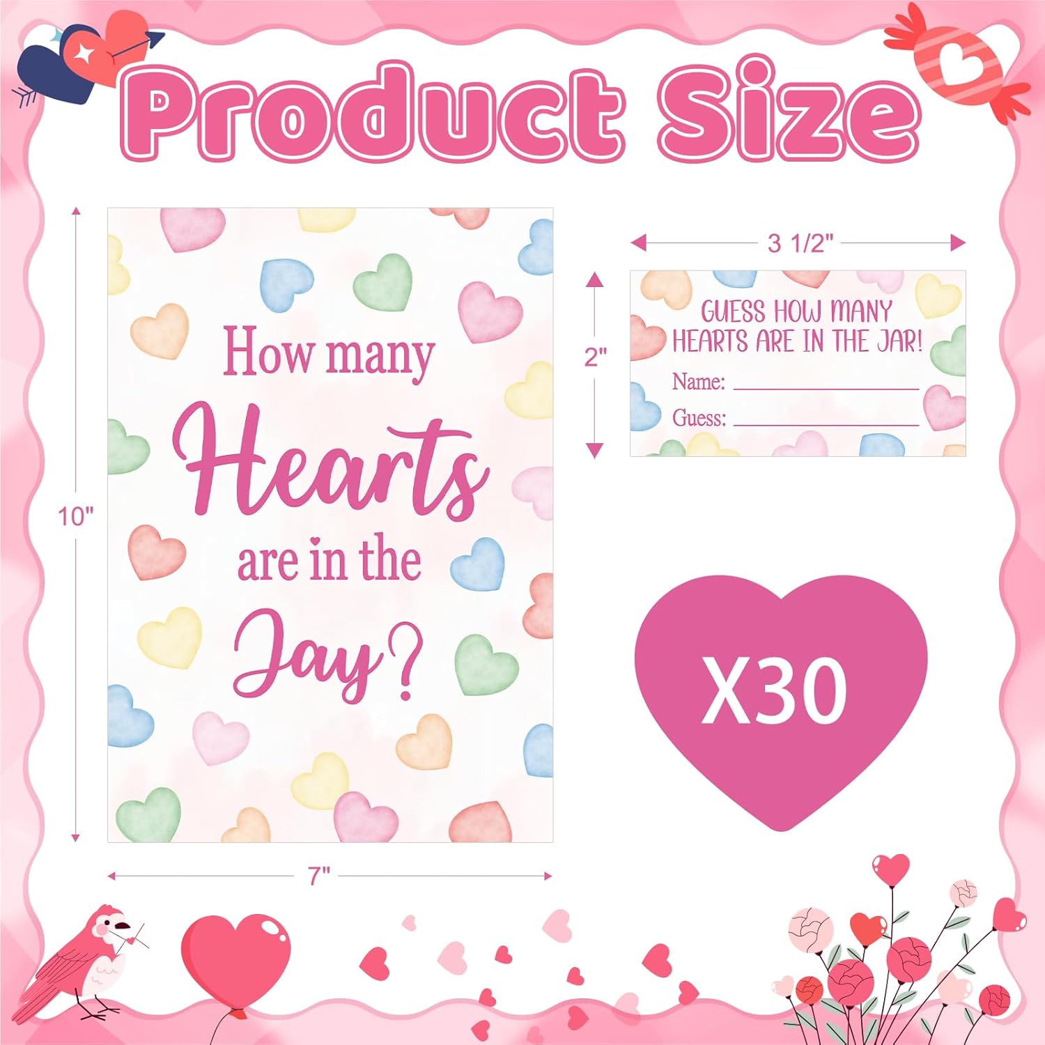 30 Players Valentines Game For Family Office Large Groups Party Adults, Valentine'S Day Guess How Many Hearts Are In The Jar Games Classroom Activities With Guess Cards (Heart)