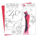 40Th Birthday Card For Her With Crystal Finish & Watercolour Effect - Age 40 Year Old Happy Birthday Card For Women Female Ladies