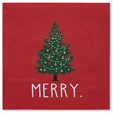 50Pcs Christmas Napkins - Tree And Merry 3-Ply Disposable Paper Luncheon For Party Supplies Tableware - 6.5 X 6.5 In