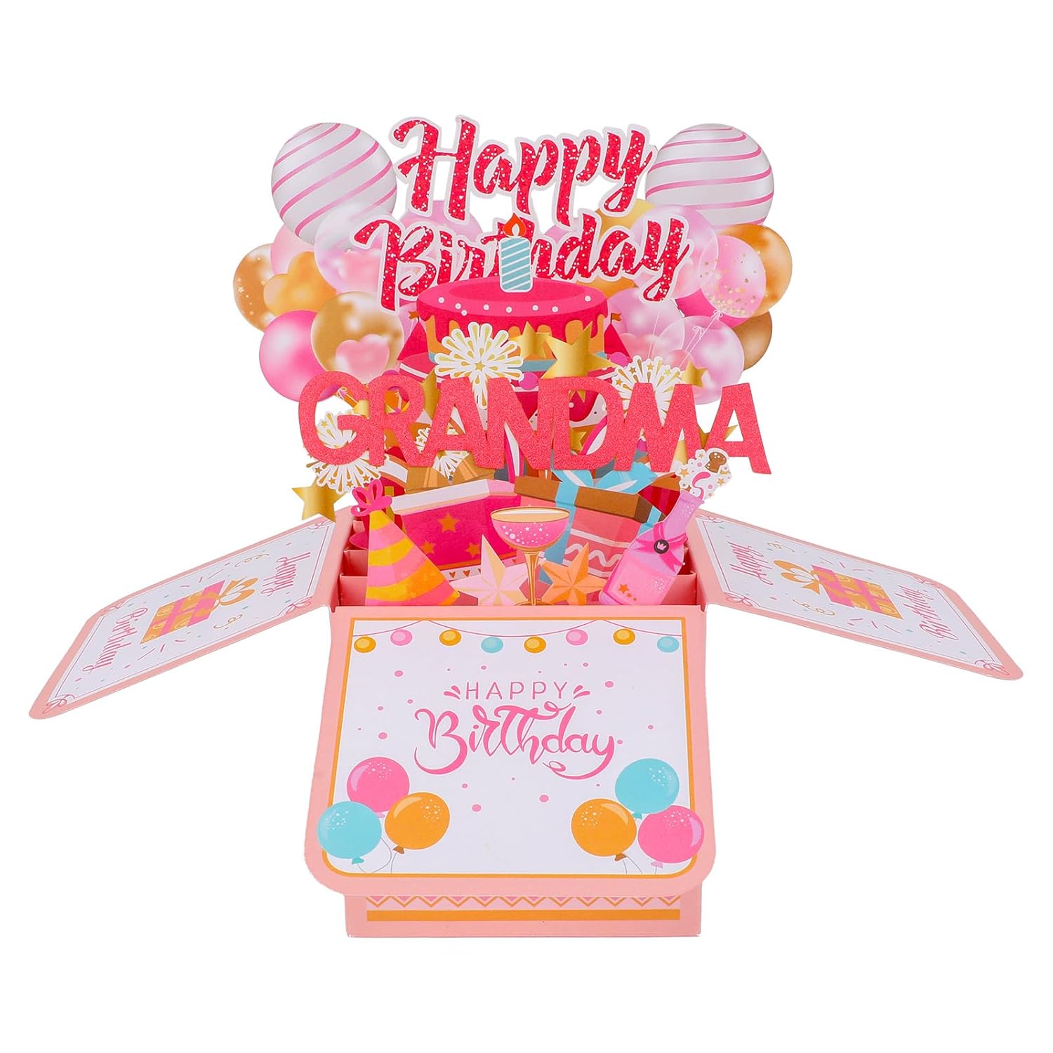 Pop Up Birthday Card, Heartfelt & Funny 3D Popup Birthday Greeting Card With Envelope Pink Sweet Foldable Gift Decoration Box For Women (For Grandma)