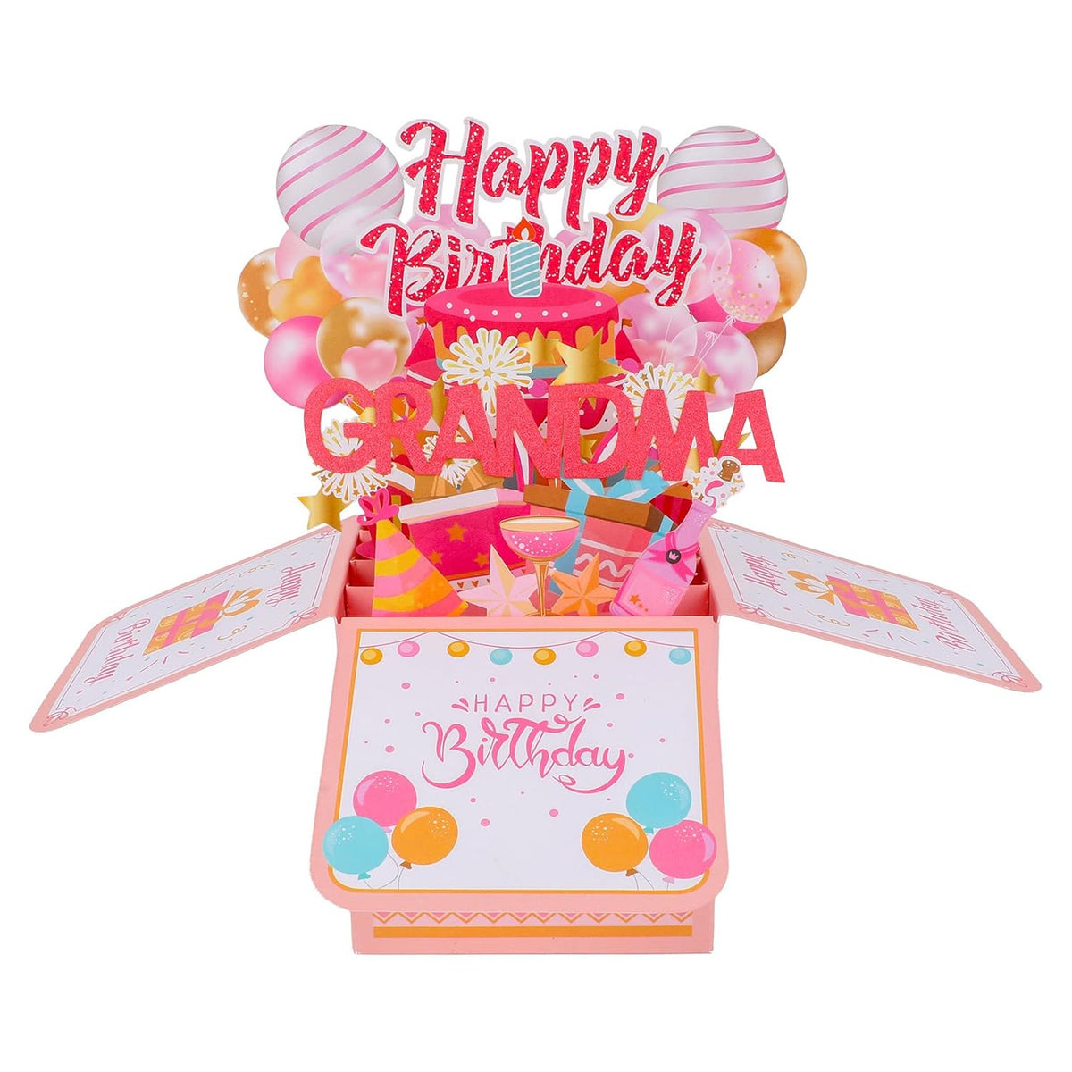 Pop Up Birthday Card, Heartfelt & Funny 3D Popup Birthday Greeting Card With Envelope Pink Sweet Foldable Gift Decoration Box For Women (For Grandma)