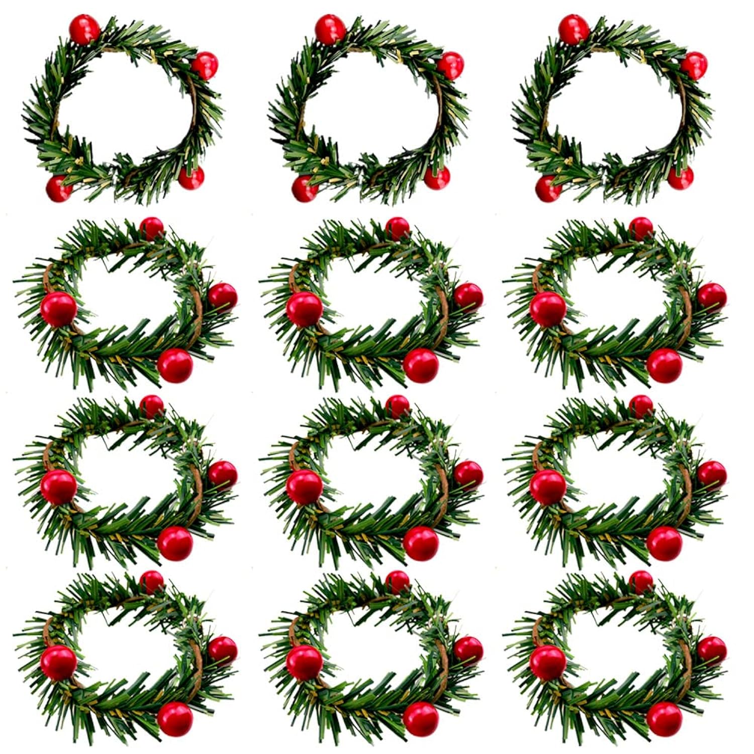 Christmas Napkin Rings Christmas Napkin Holder Holly Berry Candle Wreath For Banquet Table Decorations Set Of 12