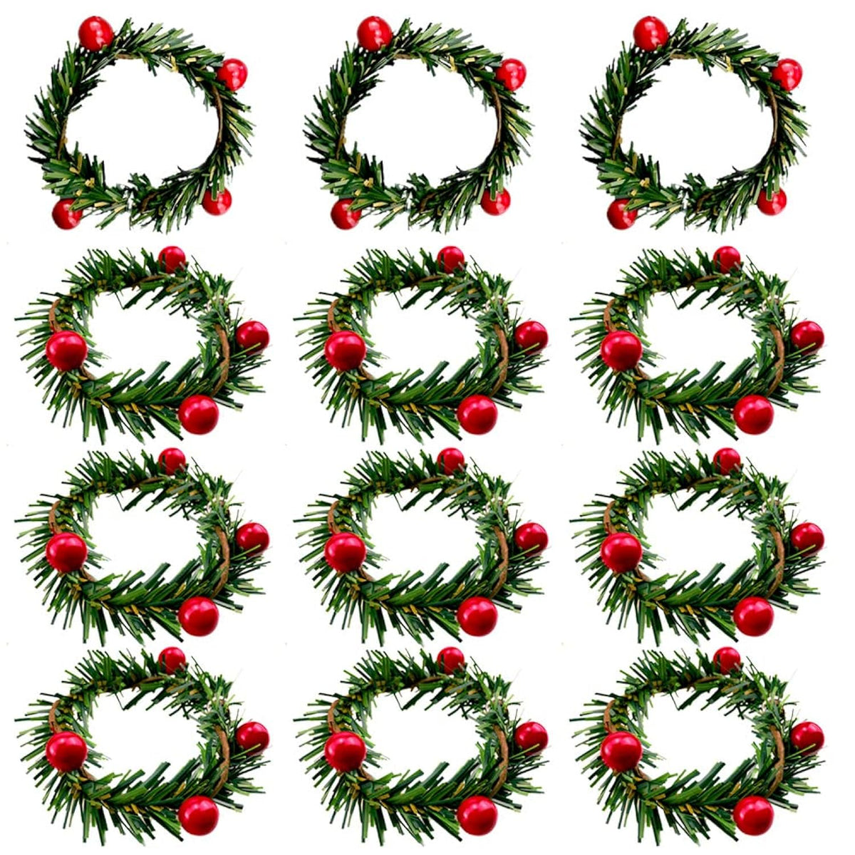 Christmas Napkin Rings Christmas Napkin Holder Holly Berry Candle Wreath For Banquet Table Decorations Set Of 12