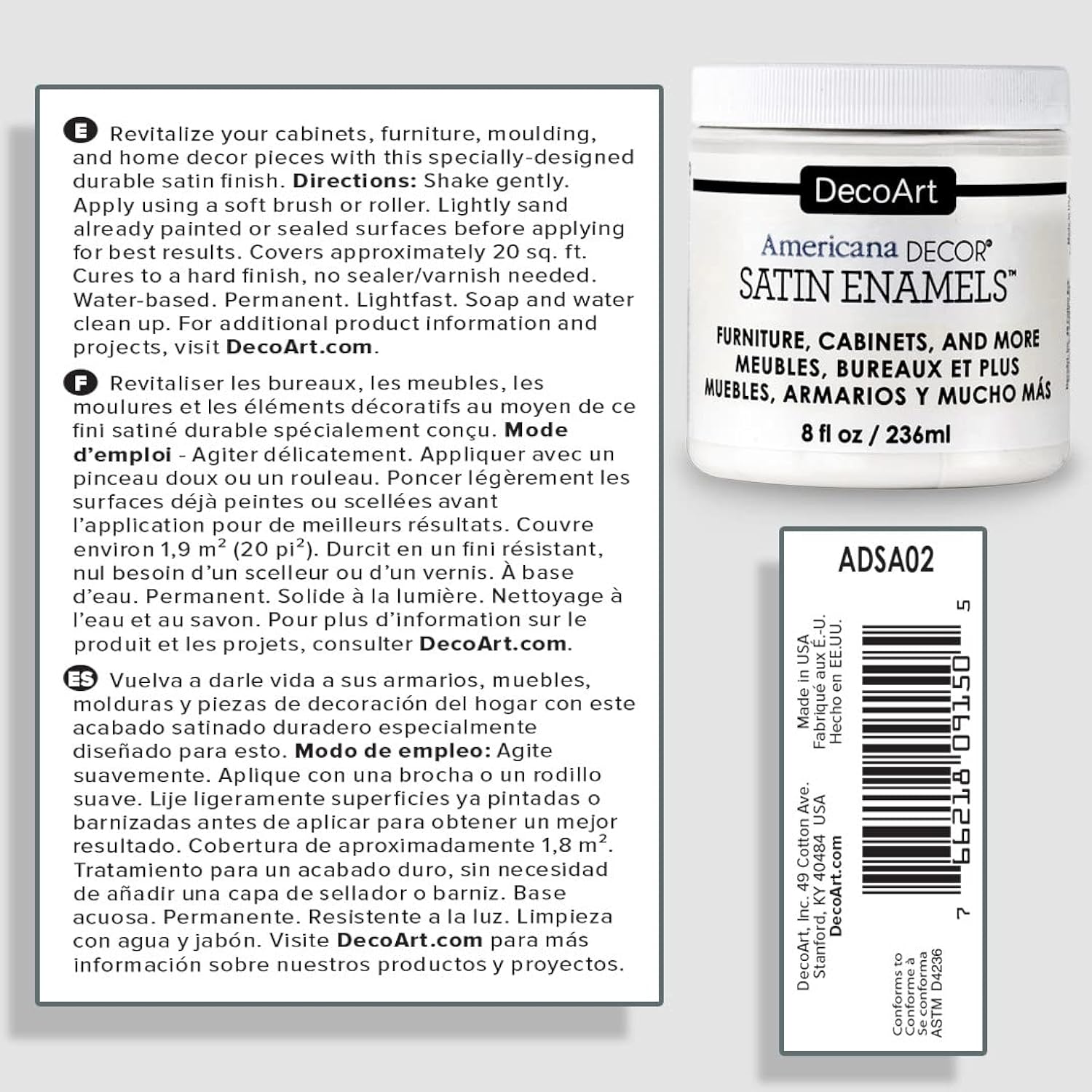 DecoArt Satin Enamels Acrylic Paint, 8 fl. oz. Jar, Pure White (Pack of 1)