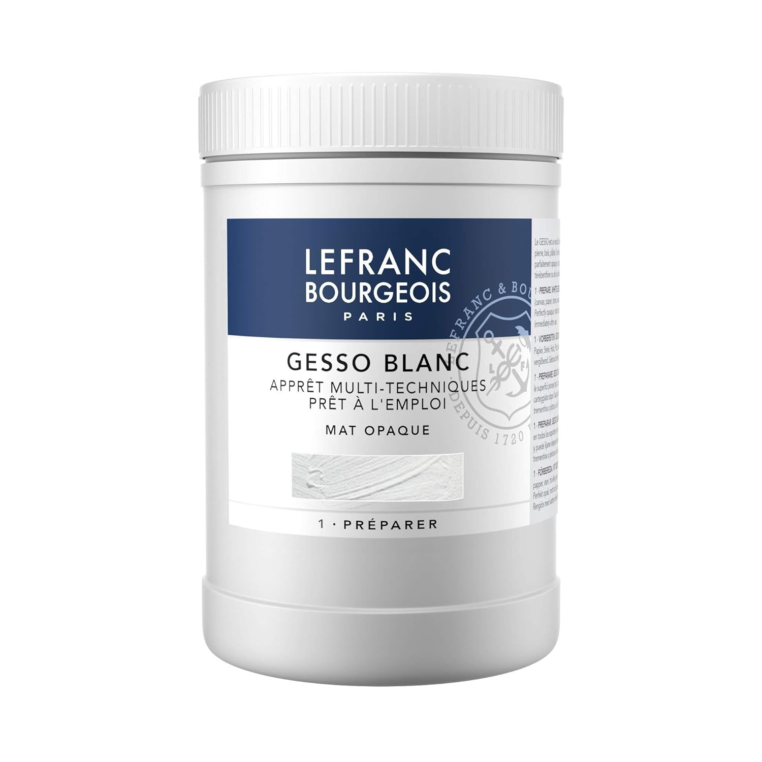Lefranc & Bourgeois Gesso, White, Universalgrundierung Acrylic Painting, Ready To Use – Matte Opaque Opaque For Canvas, Paper, Stone, Wood, Plaster, 1000Ml Topf