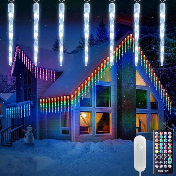 32.8FT Smart Color Changing Icicle Lights 100 LED 20 Tube Waterproof Connectable Outdoor Christmas Lights