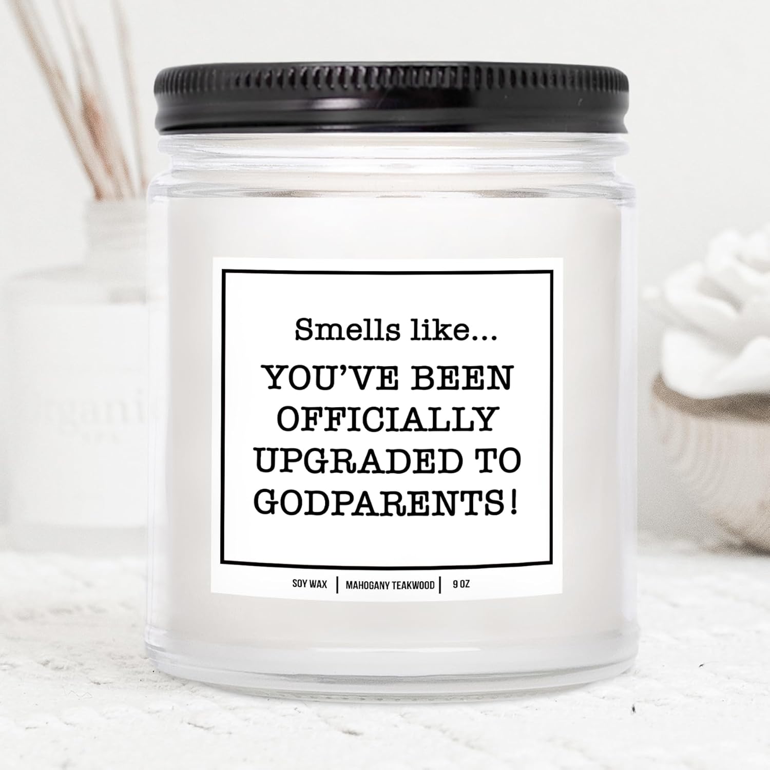 You Nique Designs Godparents Proposal Gift Candle 9 Oz Candle - God Parents Presents Proposal Gifts - Gift When Asking Someone To Be Godparents - Godparents Proposal Ideas (Mahogany Teakwood)