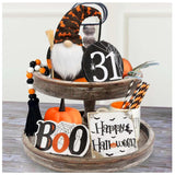 Halloween Decor - Halloween Decorations - Boo Happy Halloween Wooden Signs - Cute Gnomes Plush And Bead Garland - Farmhouse Rustic Tiered Tray Decor Items For Home Table House Room