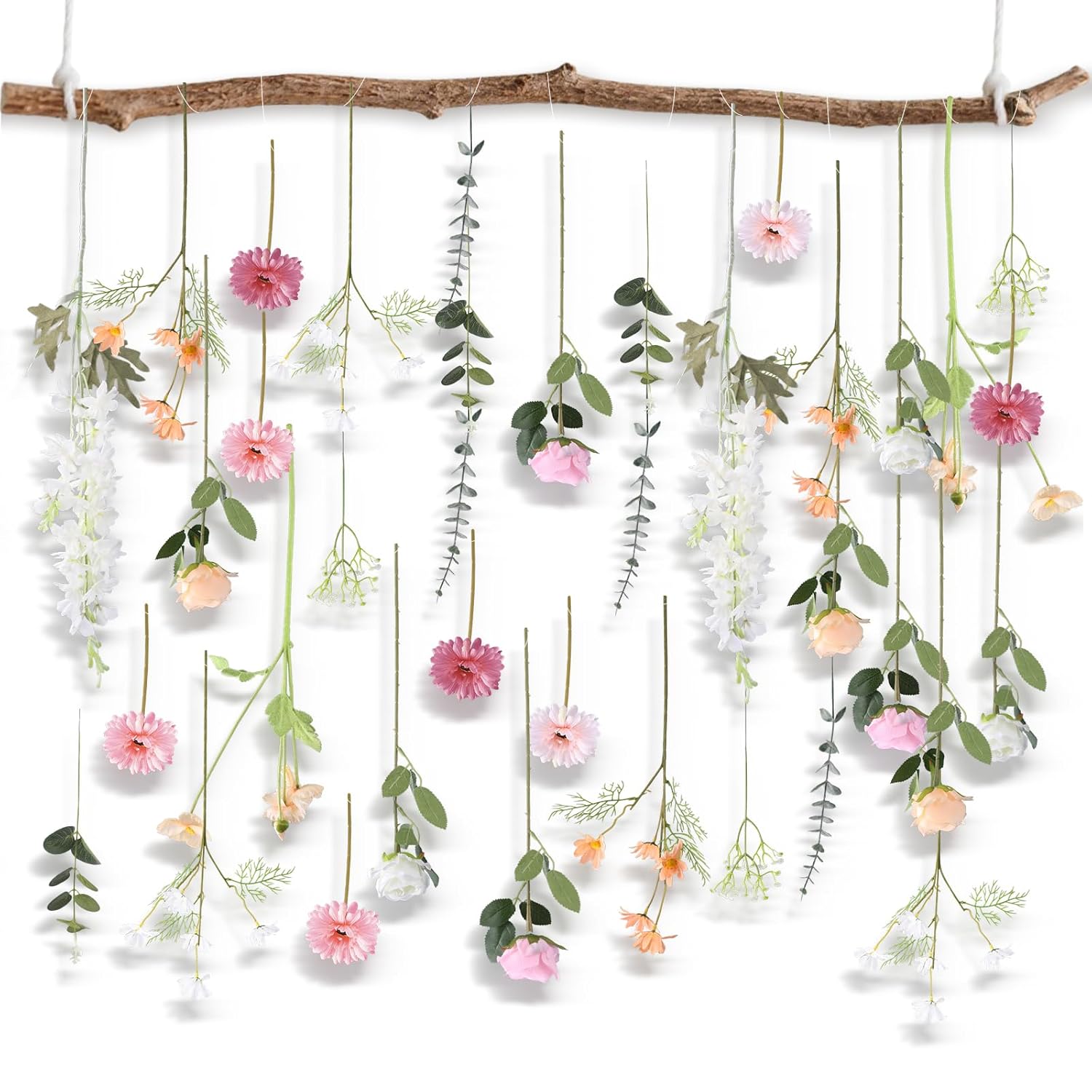 38 Pcs Diy Artificial Wildflower Garland Hanging Flowers Set Chrysanthemum Rose Eucalyptus Daisy Larkspur Flower Garlands Hanging Spring Wildflower Garlands For Baby'S Breath Wedding