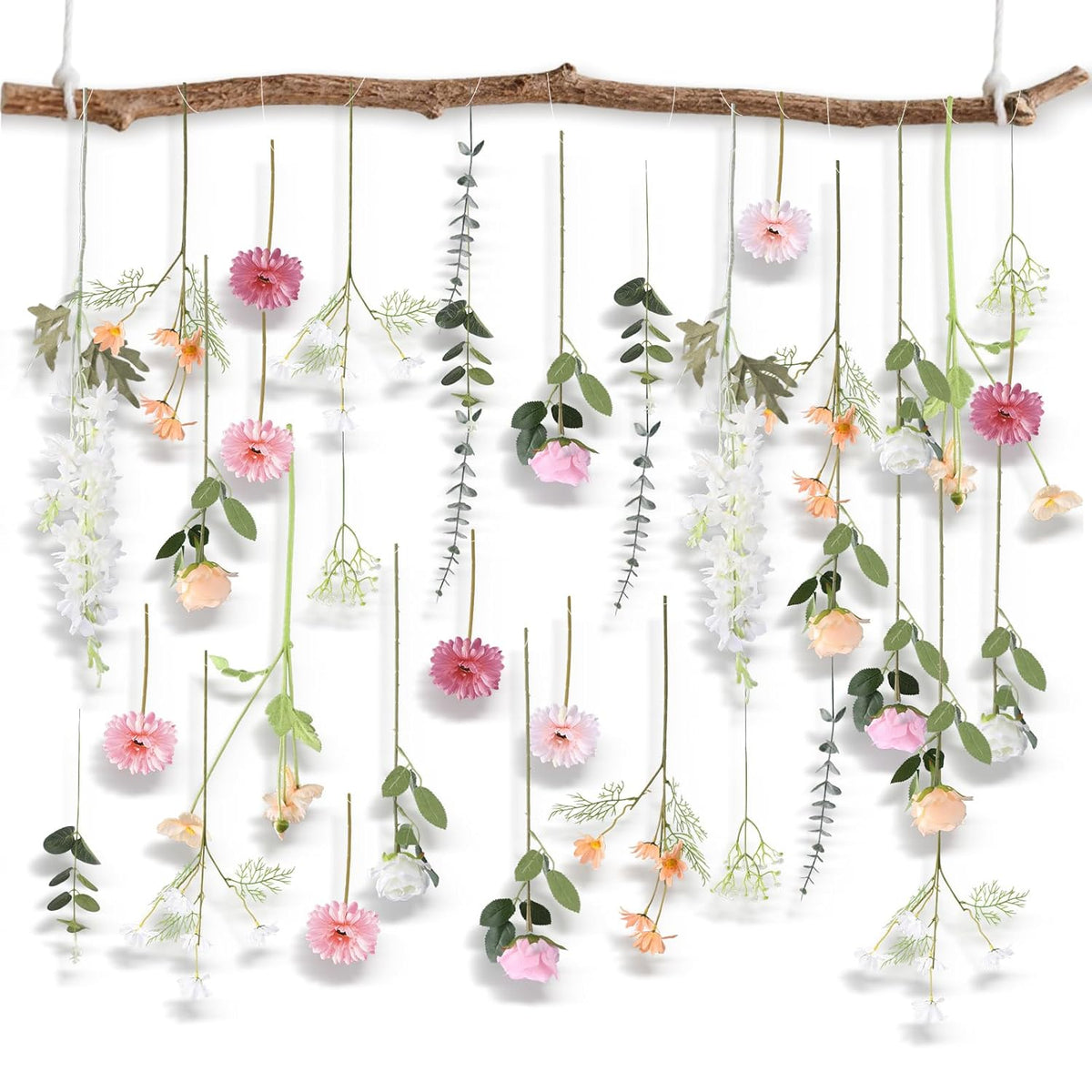 38 Pcs Diy Artificial Wildflower Garland Hanging Flowers Set Chrysanthemum Rose Eucalyptus Daisy Larkspur Flower Garlands Hanging Spring Wildflower Garlands For Baby'S Breath Wedding